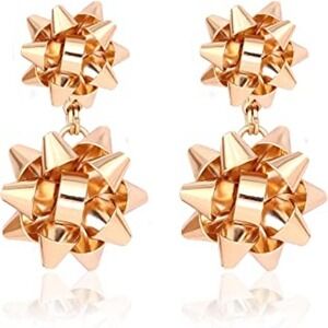 2/$20 ROSE GOLD Double Bows Earrings Christmas Bow Studs Holiday Earring